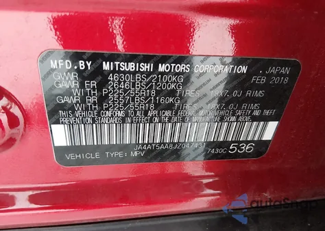 2018 Mitsubishi Eclipse Cross Se z USA, uszkodzony, nr VIN JA4AT5AA8JZ047431